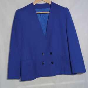 Vintage Michelle Stuart Petite Sz 8P Royal Blue Wool Double-Breasted Blazer